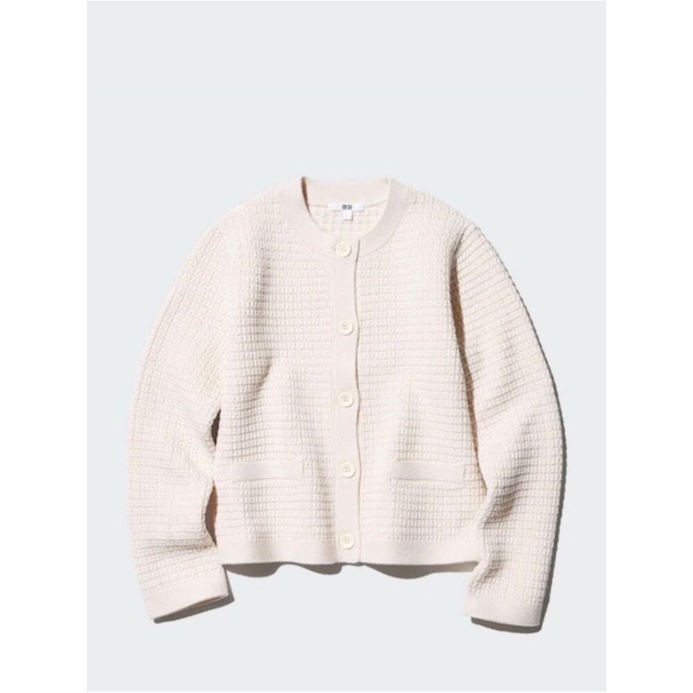 Uniqlo Cream Textured Button-Front Cardigan